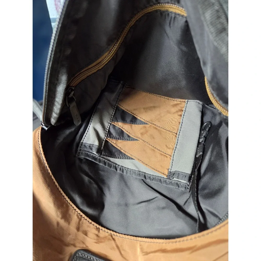 Tumi Brown Nylon Virtue Diligence Backpack Leather Trim MCM LXXV Multi Pocket